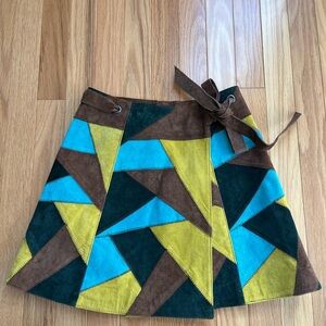 ASOS Brown and Blue Patchwork Suede A-Line Skirt